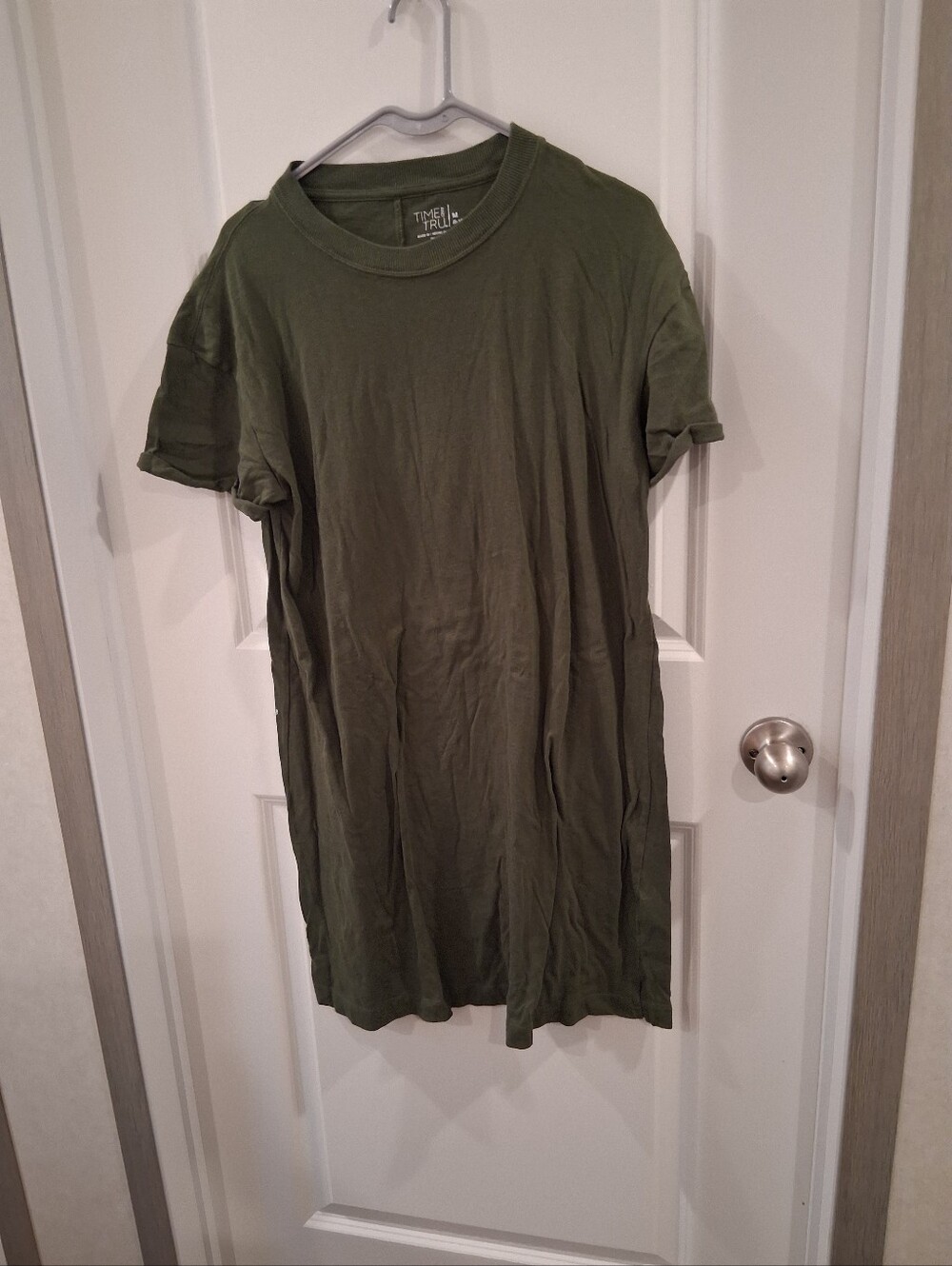 Time and Tru Olive Green Short Sleeve Crewneck T Shirt Dress Size Medium
